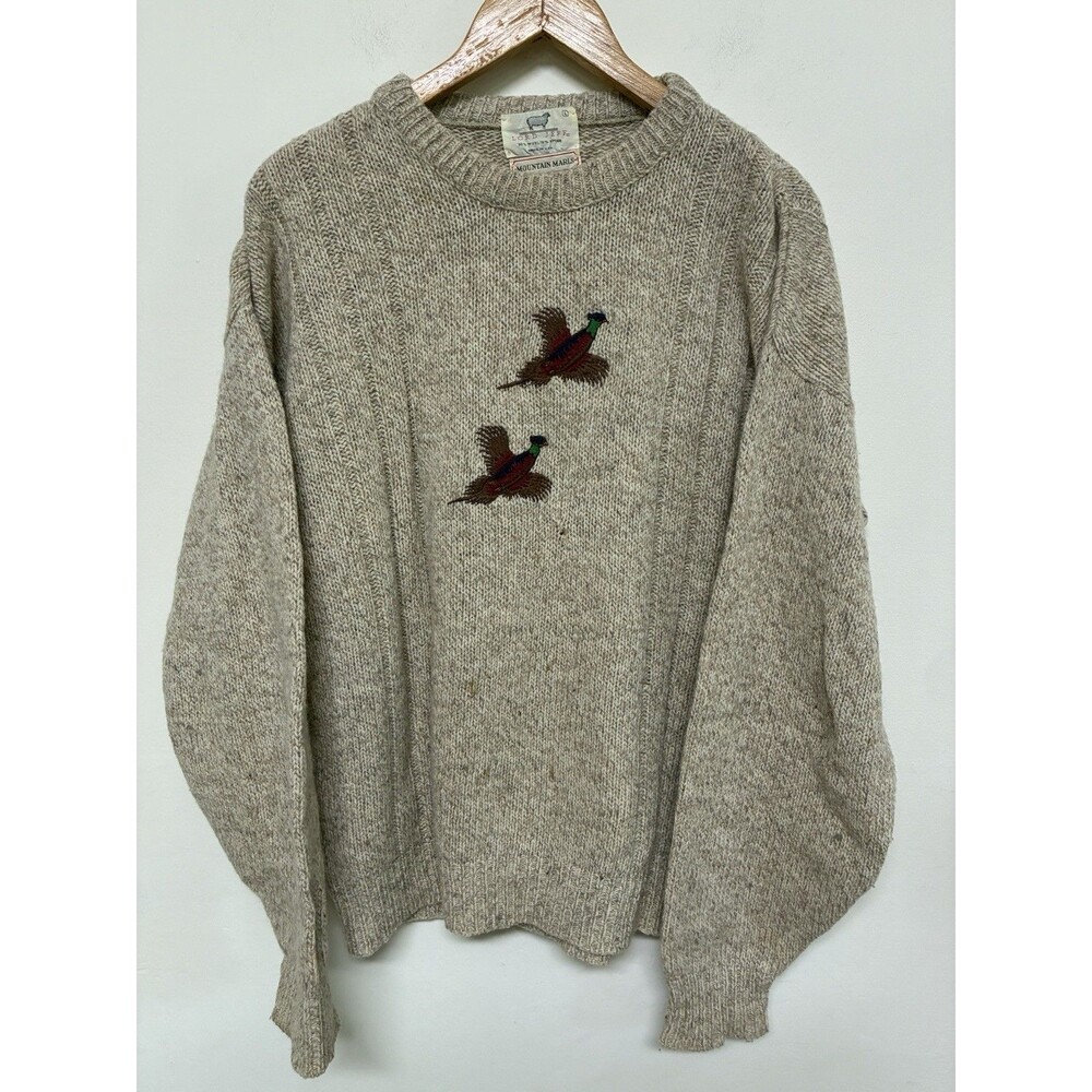 Lord Jeff Mountain Marls Wool Sweater Vintage Embroidered Pheasants L Crewneck